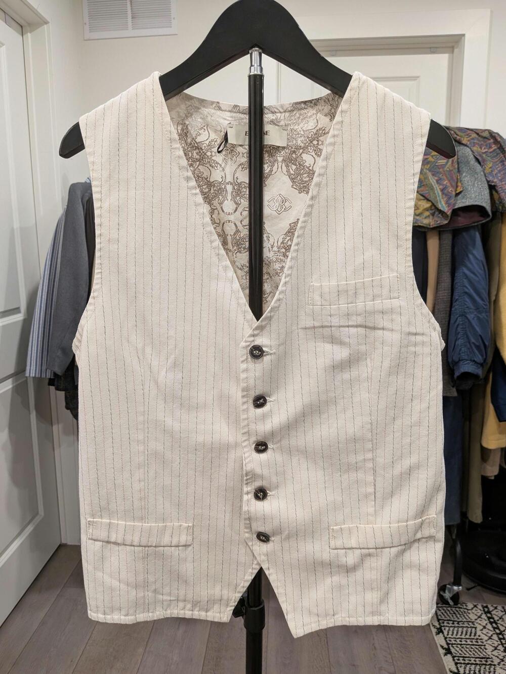 Barone Firenze Italian Pinstripe Cotton Waistcoat Vest Large